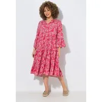 Ulla Popken Midikleid Kaftan-Kleid Volants Tunika-Ausschnitt 3/4-Arm