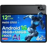 DOOGEE TabG6Pro 12'' Tablet Android 16 with SIM-Karte, Helio G100 Octa-Core Tablet (12", 128 GB, Android 16, Wifi, 128GB ROM, Gemini AI, 13MP+8MP, 90Hz, FACE ID, 9000 mAh, 5G WiFi/4G LTE)