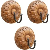 Marrakesch Orient & Mediterran Interior Handtuchhalter 3er Set Boho Wandhaken Admir handgefertigt aus Holz haken massiv 9 cm, Handarbeit