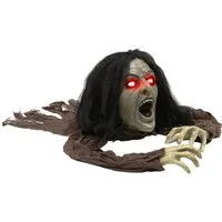 Outsunny Dekofigur mit Licht und Ton (Halloween-Geister, 1 St., Kriechende Zombie-Dekoration), Horror-Requisiten für Halloween, Braun