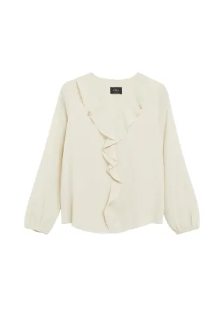 s.Oliver BLACK LABEL - Bluse mit Rüschen beige - Gr. - 44