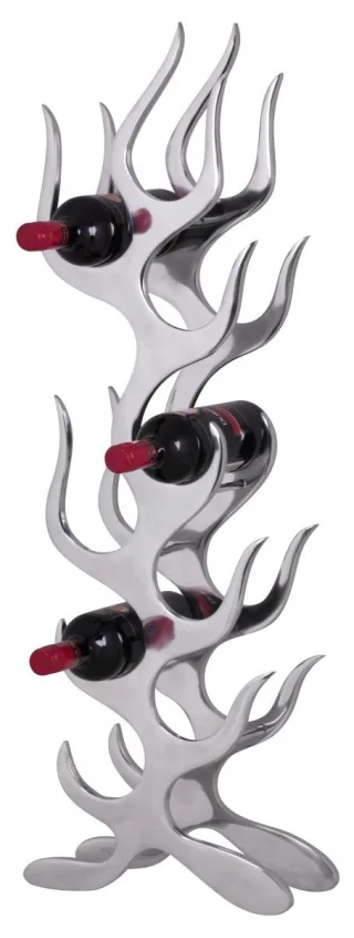 Weinregal Design Flammen 93 cm für 9 Flaschen Aluminium Silber