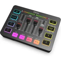 FIFINE Mischpult Mischpult Gaming Audio Mixer, Streaming PC Mixer für Podcast, Gesang, individuelle Steuerung, Stummschaltungstaste, 48V Phantomspeisung