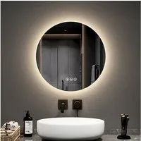 EMKE Badspiegel LED-Badspiegel rund mit Beleuchtung, 3 Lichtfarben, Anti-Beschlag (50-80 cm, Touchschalter), 3 Lichtfarben Helligkeit Einstellbar,Memory-Funktion,Energiesparend