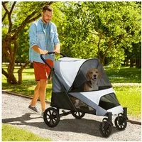 PawHut Hundebuggy Hundewagen klappbar mit Kissen Buggy, (Katzenwagen, 1-tlg), für mittelgroße Hunde & Katzen bis 25 kg, Grau
