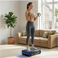 SPORTNOW Heimtrainer mit 120 Intensitätsstufen, 5 Vorprogramm, Widerstandsbänder (Rüttelplatte, 4-tlg., Vibrationsplatte), für Muskelaufbau Ganzkörpertraining