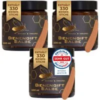 Grega´s Imkerei Körpercreme Bienengiftsalbe 100 ml - Derma Test „Sehr gut“ inkl. Massivholz Cremespatel, 3-tlg., Hochkonzentrierte Muskel- und Gelenkpflege mit ca. 330 Bienenstichen