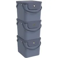 ROTHO Wäschekorb Albula 3er-Set Wäschesammler 40l mit Deckel, Kunststoff (PP recycelt) (Wäschesortiersystem, 3er-Set), Aus rezykliertem Kunststoff