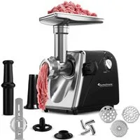 TurboTronic by Z-Line Fleischwolf 2000 W Edelstahlklinge Metallgetriebe mit Spritzgebäckvorsatz Mett, 2000 W, Wurstfüller Hackfleisch Kebbeh Meat Grinder Mincer beste Zerkleinerer