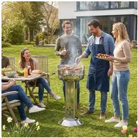 TLGREEN Holzkohlegrill Wetterfester Edelstahl 58*42*85cm, Säulengrill mit 4-fach höhenverstellbarem Grillrost, Aschekasten & Belüftung, Tragbarer BBQ Grill für Outdoor Camping Garten Balkon