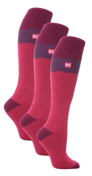 Wärmehalter - 3er-Pack Ladies Thermal Knee High Ski Socks | WoMens Thick Winter 2.3 TOG Long Skiing Socks - Raspberry / Fuchsia