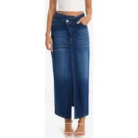 Imily Bela Jeansrock Damen Midi mit vorderem Schlitz aus Baumwolle Denim Casual (Packung, 1-tlg., 1per-Pack) mit asymmetrischem Bund in Unifarbe