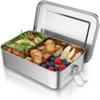 Arendo Lunchbox Edelstahl Brotdose 1400 ml mit Fächern, für Kinder und Erwachsene, Edelstahl, (1-tlg., 2 Trennstege, 2 Silikondichtungen), auslaufsicher, entnehmbare Trennstege, Dichtung, lebensmittelecht