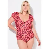Ulla Popken Badeanzug Badeanzug Love-Muster Softcups Puffärmel recycelt