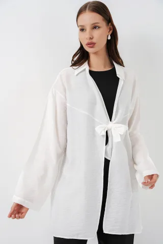 Kimono mit Schleifendetail und langen Ärmeln