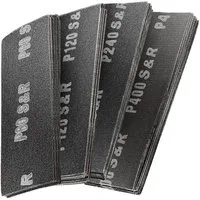 S&R Schleifscheibe Trockenbau Schleifgitter, 40 Gitterleinen Schleifblätter, (Set, 40 St., 40 x Schleifgitter 93 x 280 mm: je 10: P80, P120, P220, P400), robustes Siliziumkarbid Korn, ideal für Rigips, Holz, Metall
