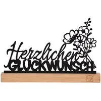 UNUS HOME Dekofigur Aufsteller "Herzlichen Glückwunsch" schwarz oder weiß (ca. 30 x 19,5 x 2,5 cm), Metalldeko, Tischdeko, Geschenkidee, Geburtstagsgeschenk