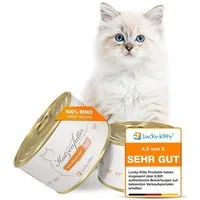 Lucky-Kitty Katzenfutter Rind, 95% Fleischanteil, getreidefrei, hypoallergen 4x200g, Nassfutter für: Katzen, frisches Rindfleisch in Metzgerqualität, zuckerfrei, Monoprotein