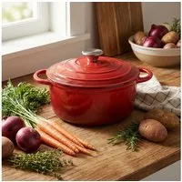 Casativo Schmortopf Gusseisen Topf mit Deckel 22cm Rund 2,2LBräter mit Deckel Rot, Gusseisen, backofenfest/Ø22 x H6,9 cm/3,7 kg/für Hobby-Köche