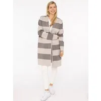 Zwillingsherz Strickjacke Schalkragen, Langarm, Taschen, knielang, Bockstreifen