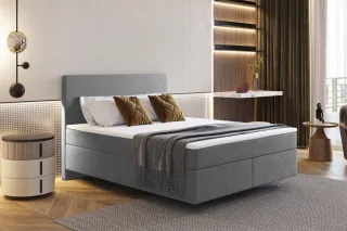 Boxspringbett Schlafzimmerbett ROCIO Nr.5 Delux 140x200cm in Stoff Dunkelgrau