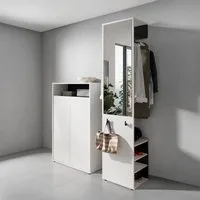 byLIVING Garderoben-Set Lyon, platzsparender Garderobenschrank mit großem Spiegel, (Set, 2-St., 2-teilig), und Schuhkommode für bis zu 18 Paar Schuhe