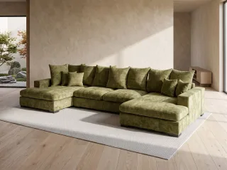 Wohnlandschaft mit Schlaffunktion BENICIO Sofa in Stoff Flow Olivgrün