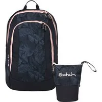 Satch Schulranzen Schulrucksack-Set AIR Midnight Jungle 2-teilig (2-teilig), Schulranzen, ergonomisch, Laptop-Fach, Your-Size-System