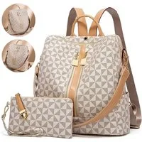 REDOM Rucksack Handtasche Freizeitrucksack Umhängetasche (32x32x14 cm Lederrucksäcke mit 20x11 cm Handtasche Kunstleder, 2-tlg., Schultertasche, Schule Rucksack, Notebook Laptop Tasche, Vintage), für Damen Freizeit Arbeit Business Reisen