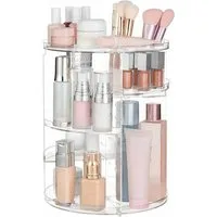 Refined Living Organizer 360° Drehbarer Make-up-Organizer, Schminktisch-Organizer (verstellbarer und multifunktionaler Schminktisch-Organizer, Skincare-Organizer, Badezimmer-Aufbewahrung, Make-up-Regal, Kosmetikständer, mit Slot-Top, 1 St., transpare