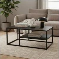 skølm Couchtisch Skadi aus Metall mit 2 Ablagen (Schwarz), Wohnzimmertisch mit verstellbaren Füßen, 45x100x60 cm (HxTxB)