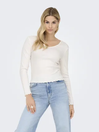ONLY - ONLINA LIFE L/S V-NECK TOP JRS Cloud Dancer - Gr. - XL