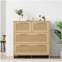 Merax Schubkastenkommode mit Rattangeflecht, Kommode mit 4 Schubladen,Sideboard,Landhaus,B:80cm