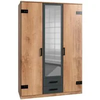 Wimex Kleiderschrank Liverpool, Made in Germany mit Spiegel und 2 Schubladen, 135x58x199cm, Industrial Design
