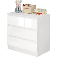 Woltu Wickelkommode, mit 3 Schubladen platzsparend 80x78x48cm, Hochglanz Weiß