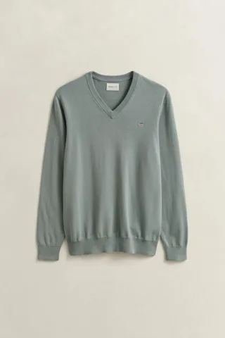 GANT - Klassischer V-Neck Pullover aus Baumwolle ceramic grey - Gr. - XXL