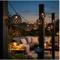 GLOBO LIGHTING LED Dekolicht, LED-Leuchtmittel fest verbaut, Warmweiß, LED Solar-Lichterkette synthetisch schwarz Feuereffekt 8x L