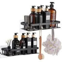 SURFOU Duschregal Duschablage Ohne Bohren 2 Stück Rostschutz Duschhalterung, Wasserdicht und Rostfrei Duschkorb, Einfache Installation, mit Installationszubehör - 4 Klebeflächen und 5 Haken, Gelochtes Schraubenset 2-tlg.