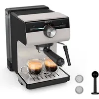 Krups Siebträgermaschine XP381B Authentic, Siebtäger, intuitives Bedienfeld, Milch-Aufschäumdüse, 2 Siebeinsätze
