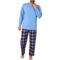 Normann Pyjama Herren Schlafanzug lang, Pyjama mit Flanell-Hose in Karo-Optik