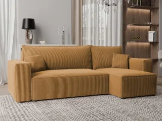 Ecksofa Schlafsofa Sofa ADARA in Stoff Poso Honiggelb Ottomane Rechts