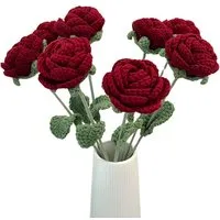 Kunstblumenstrauß Kunstblume, Stoffrose, gestrickte Rosen rot Rosen, HS.SUPPLY, Stoffrosen rot, elegante Kunstrosen für Ihr Zuhause, Höhe 41cm