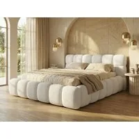 yourhouse24 Polsterbett Boston Slim Bouclé kompaktes Wolkenbett mit Bettkasten, Bubble-Optik & Japandi