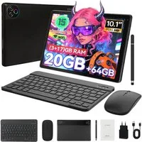 Happybe 10’’ HD Android 15, 20(3+17)GB RAM, 64GB, WiFi6 mit Tastatur und Stift Tablet (10", 64 GB, Android, WiFi6, Großbs Display Tablet mit Stift, Tastatur und Maus, Widevine L1)