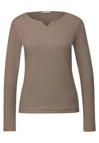 Street One - Basic Shirt mit Rippstruktur braun - Gr. - 44