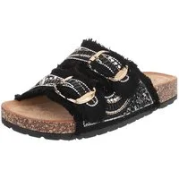 Ital-Design Damen Pantolette mit Schnallen und Komfortfußbett Pantolette (91742252) Flach Pantoletten in Schwarz