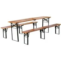 BlingBin Bierzeltgarnitur 3-teilig Faltbare Biertischgarnitur, Festzeltgarnitur, (3er Set, 3-tlg., Abmessungen: 220x50x 78cm, Belastbarkeit: 200kg), Wetterfeste Kiefer Massiv, Platzsparend, Festzeltgarten, Holzfarbe