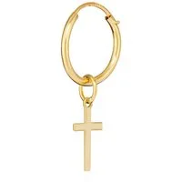NKlaus Single-Creole Einzel 10 mm Gothic Creole mit Kreuz 585 Gelb Gold 14 Karat Kreuz Ohrr