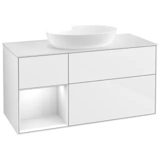 Villeroy und Boch Finion Waschtischunterschrank GA61GFGF 120cm, Abdeckplatte white matt, Emotion, Regale Glossy white lacquer, Glossy white lacquer