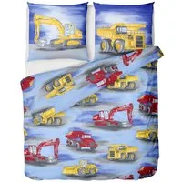 LINKHOFF Kinderbettwäsche Bagger Bettwäsche 135x200 2tlg. - Kinder Bettwäsche Junge, Bügelfrei, Atmungsaktiv, Renforce-Bettwäsche, 100% Baumwolle